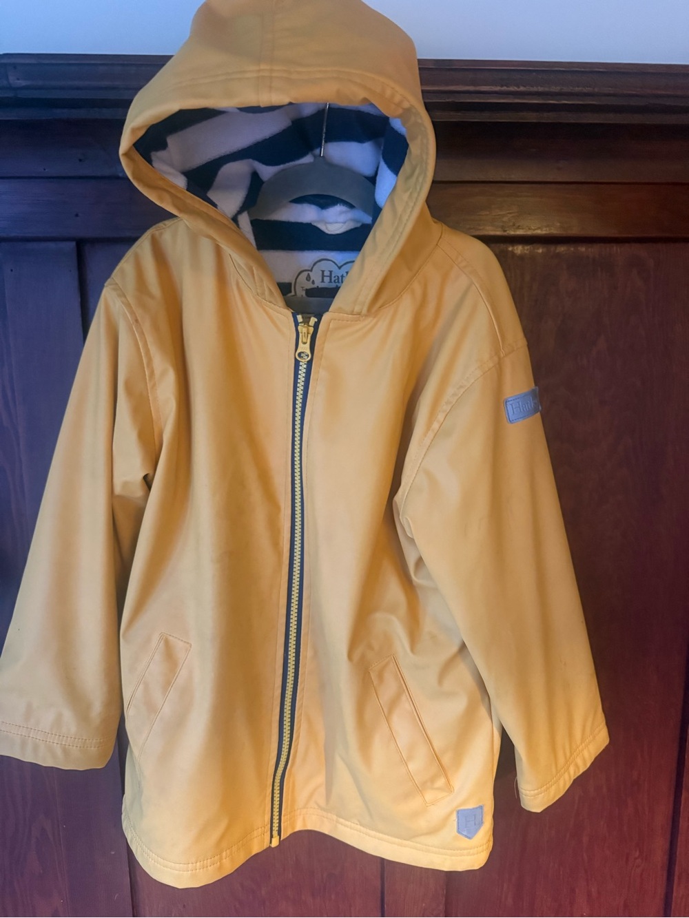 Hatley Yellow Hooded Raincoat with Striped Lining